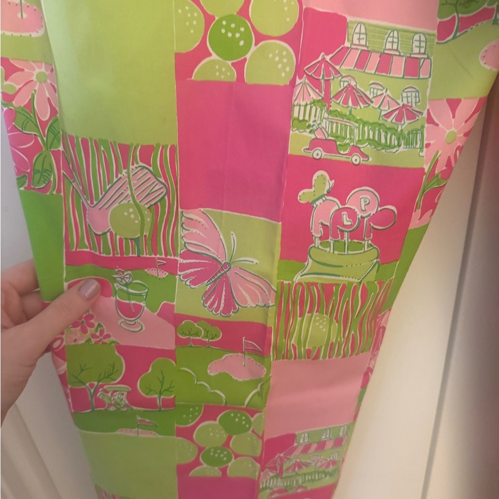 NWT Lilly Pulitzer Vibrant Pink and Green Patchwork Design Straight Leg Pants - Picture 7 of 9